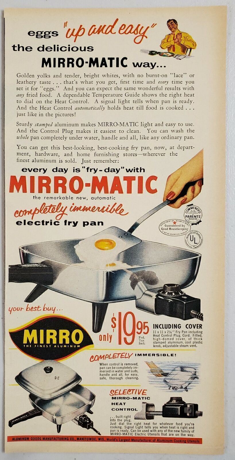 1957 Print Ad Mirro-Matic Electric Fry Pans Aluminum Completely Immersible