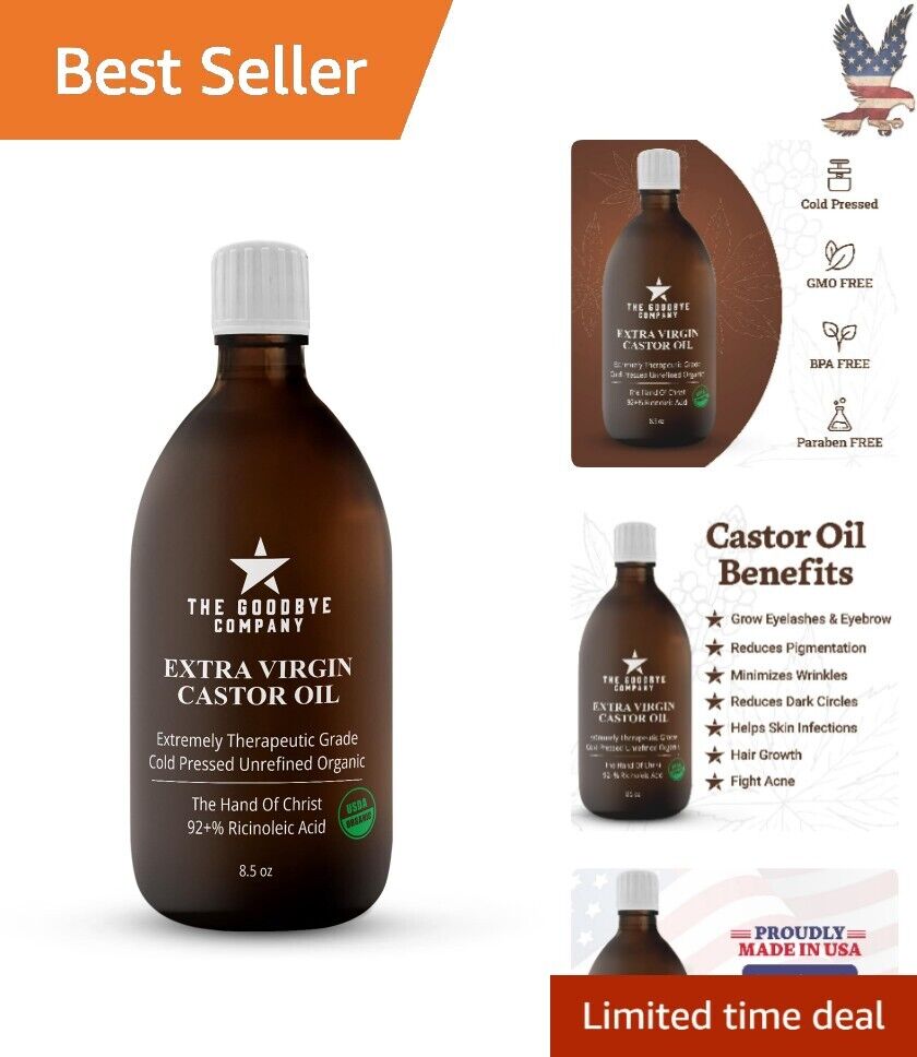 Premium Organic Castor Oil - Hair Growth, Eyelash Enhancement - 8.50 fl oz