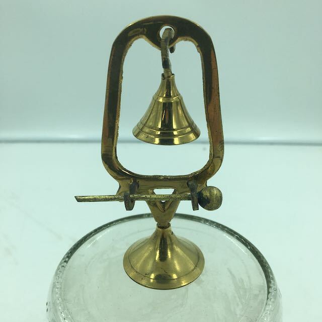 Vintage Brass Dinner Gong with a Mallet in a Brass Stand