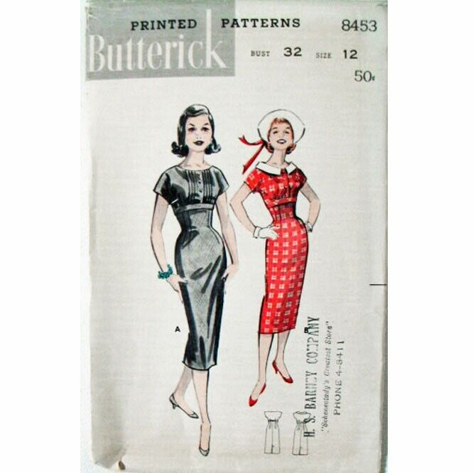Vintage Butterick 8453 Size 12 Empire Sheath Dress Sewing Pattern Cut/Complete