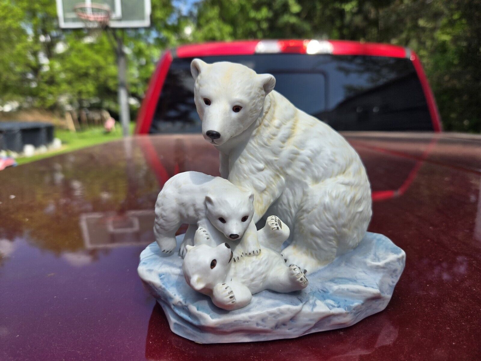 Homco Masterpiece Porcelain Endangered Polar Bear and Cubs 1993 Signed w/Base
