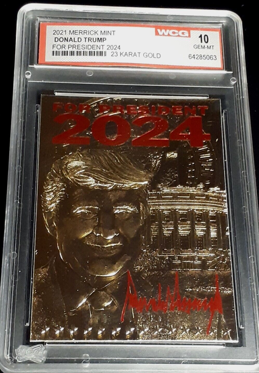 2021 DONALD TRUMP FOR PRESIDENT 2024 23 KARAT GOLD RED AUTO WCG 10
