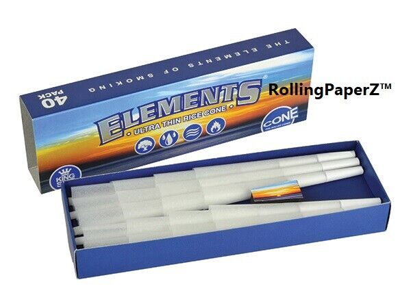AUTHENTIC Elements (40 Cones) Ultra-Thin Rice Paper Pre-Rolled Cones - KING SIZE