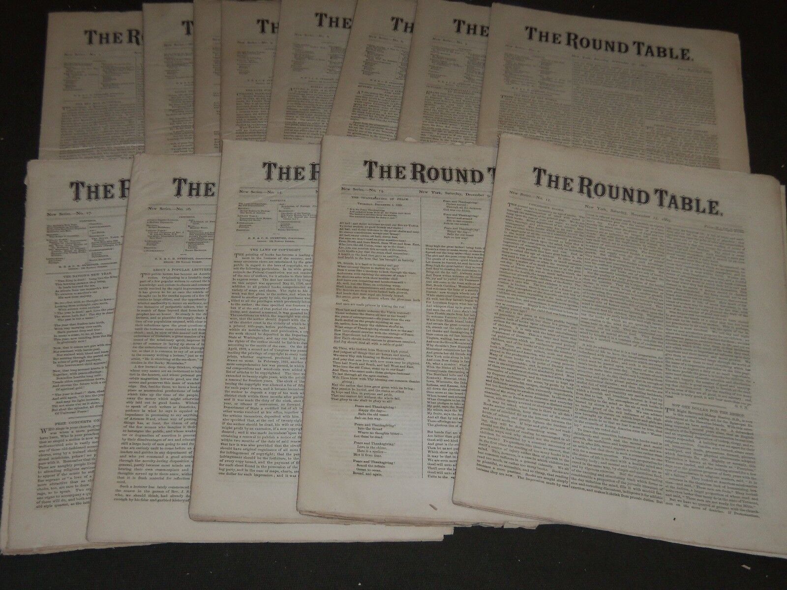 1865 THE ROUND TABLE NEWSPAPER LOT OF 14 - GREAT ARTICLES - NP 1848