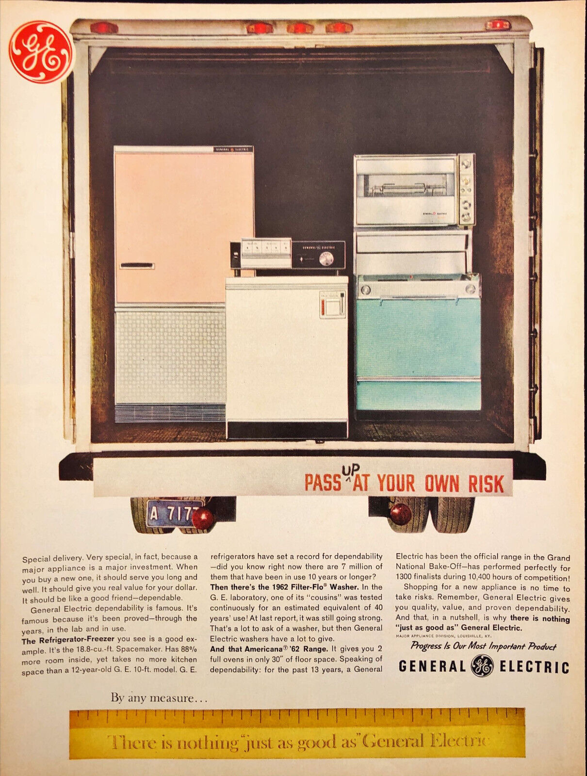 1962 General Electric Appliances Vintage Print Ad Loaded in Back Moving Van