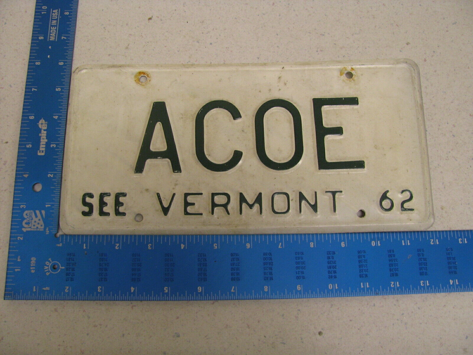 1962 62 VERMONT VT VANITY LICENSE PLATE ACOE ARMY CORPS OF ENGINEERS 