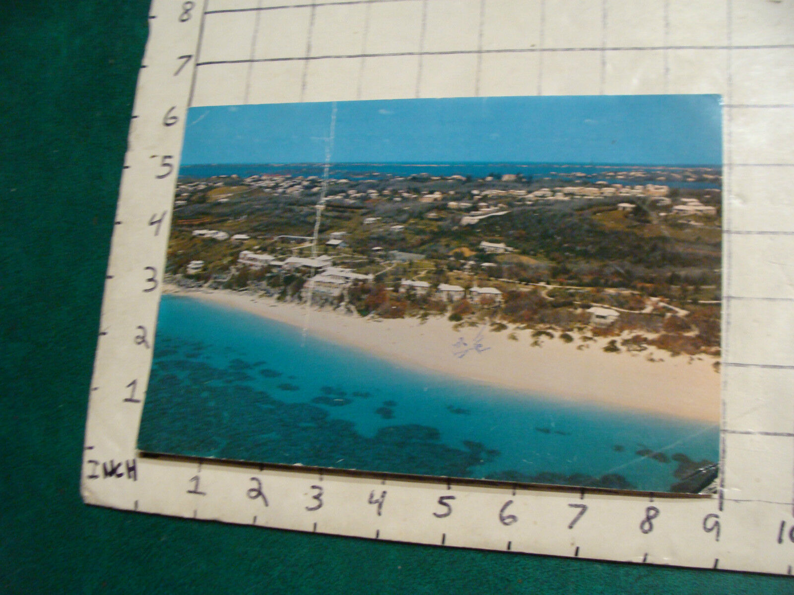 vintage Postcard: EXTRA BIG coral beach Bermuda sent, creased, pen on front