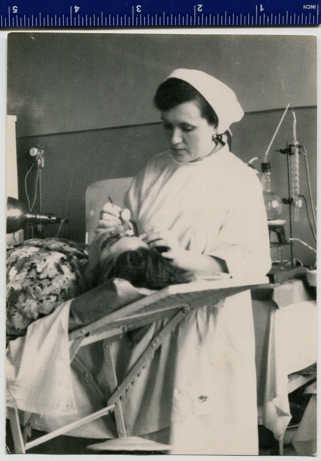 Vintage Photo USSR girl medic,doctor, cosmetic surgeon, eye surgery, uniform,70s