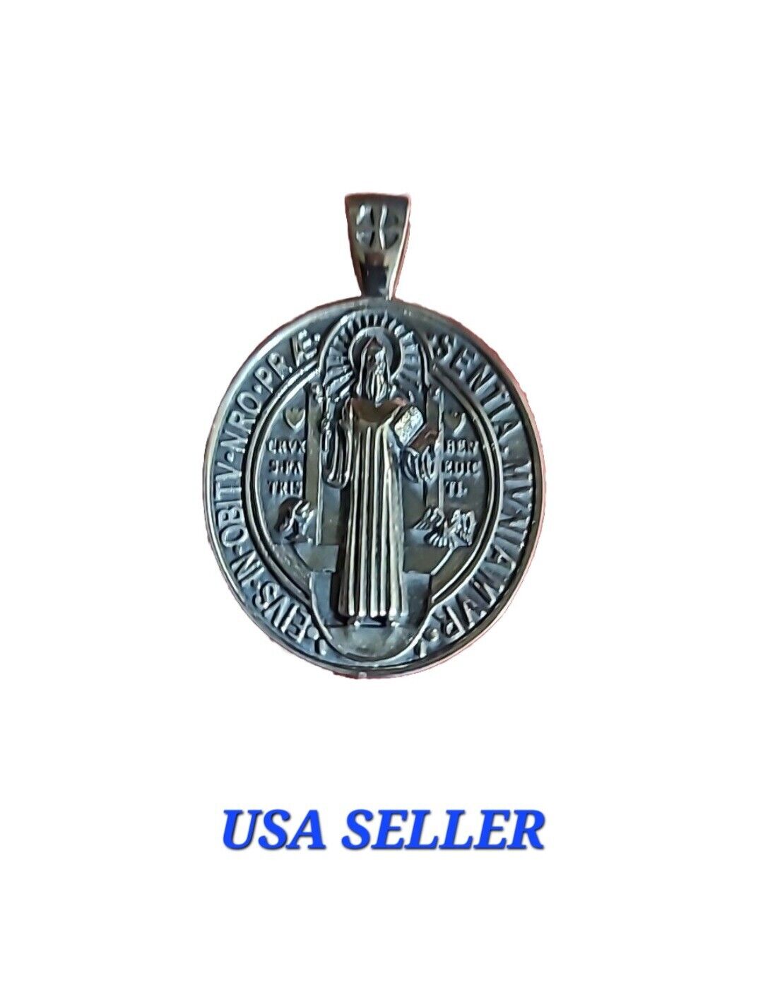 St Benedict (San Benito) Medal S925 Sterling Silver Pendant (Medalla Plata 925)