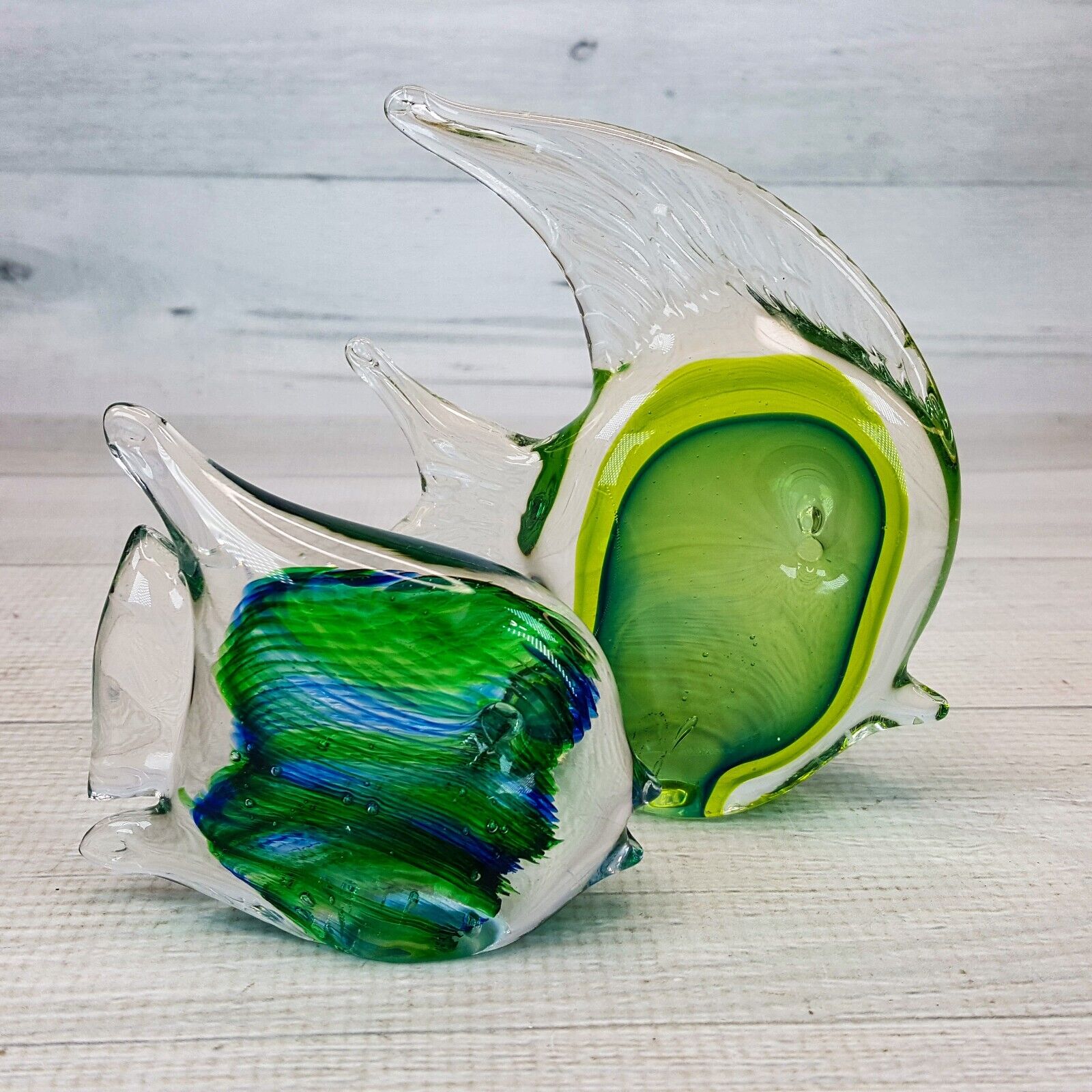 Green & Blue Angel Fish Art Glass Figurine 4.5\