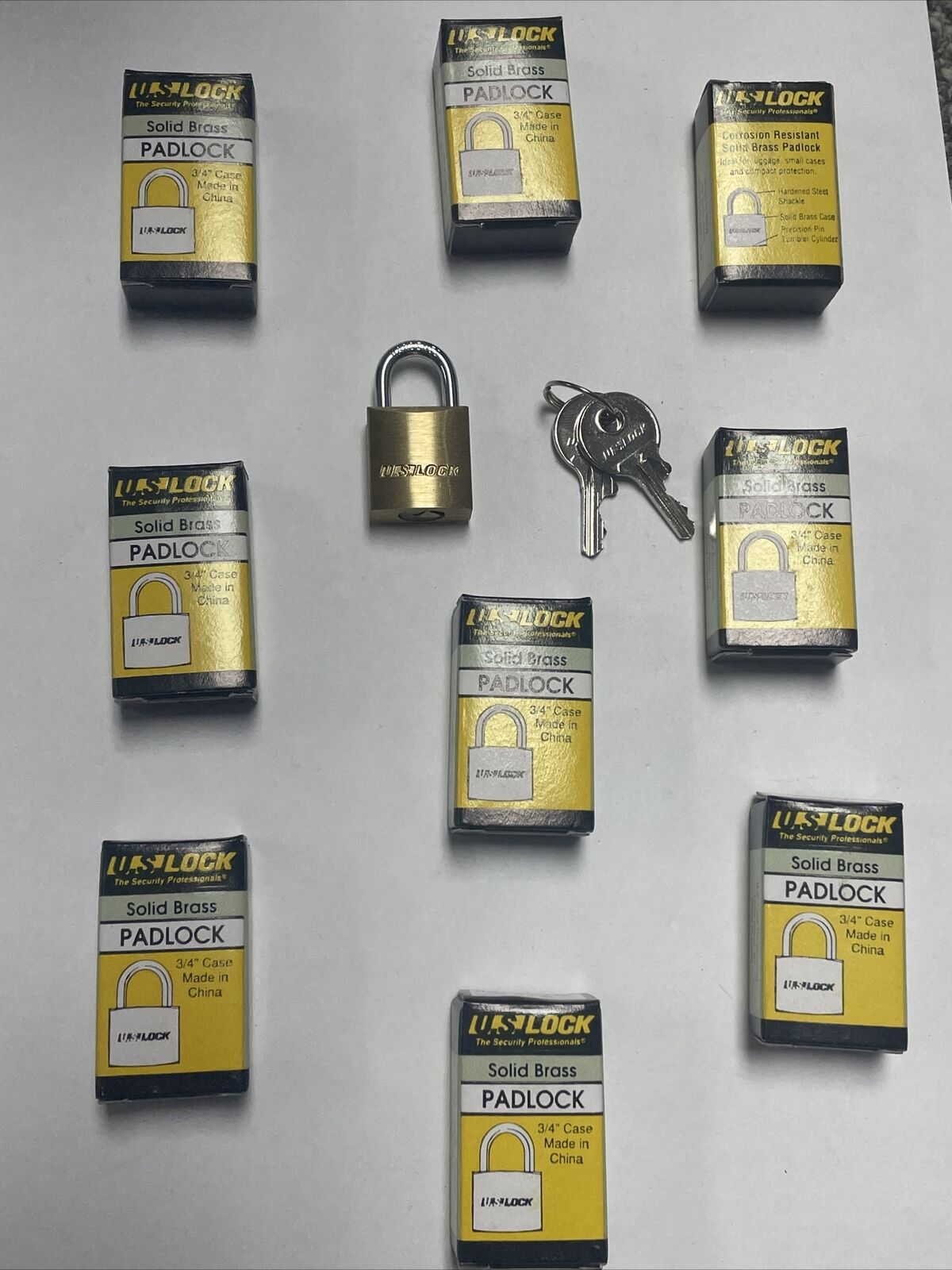 U.S. Lock; Solid Brass Padlock- Small Luggage Locks, Keyed Alike- 