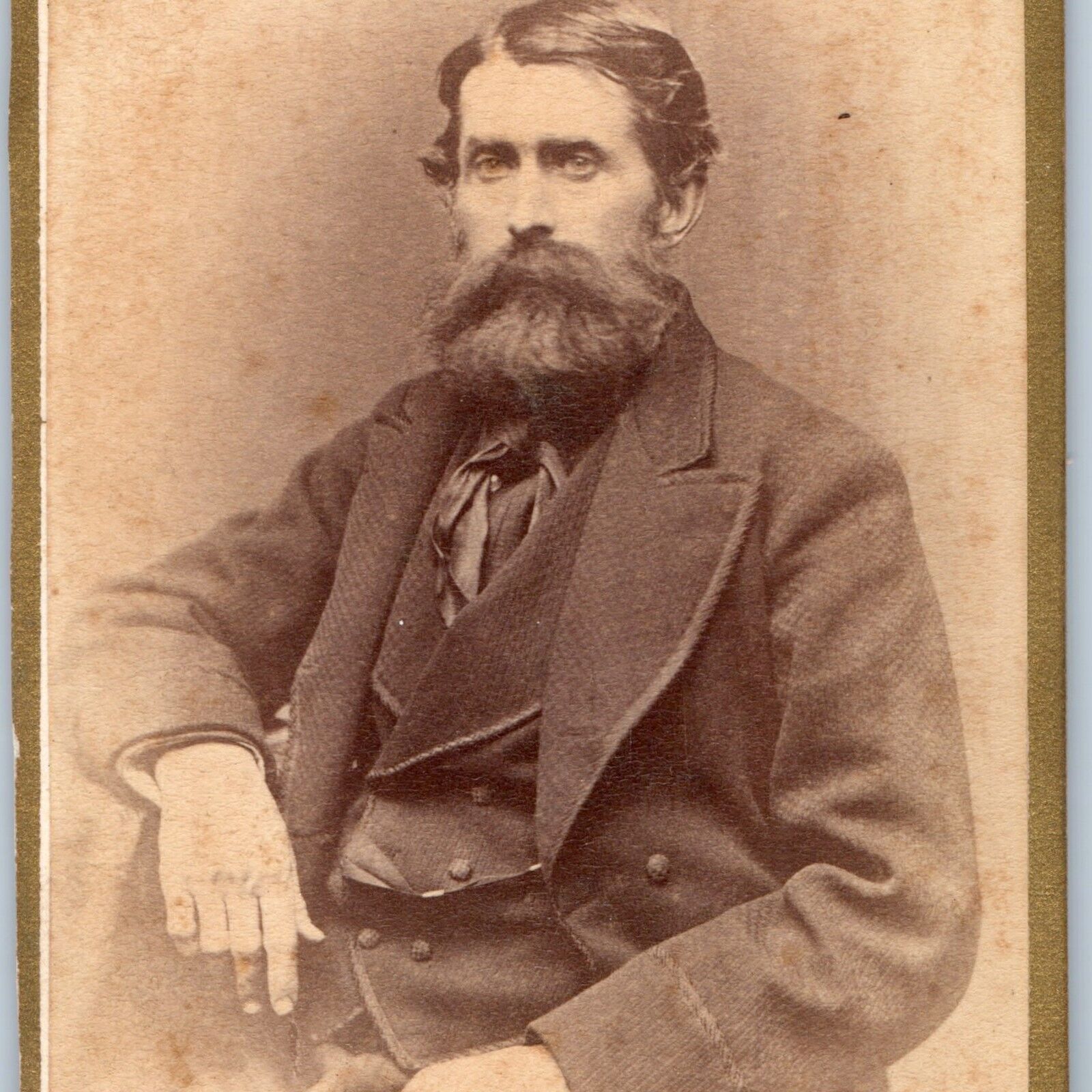 ID'd c1870s Chicago IL Large Beard Young Man Denslow CDV Photo James Peabody H39