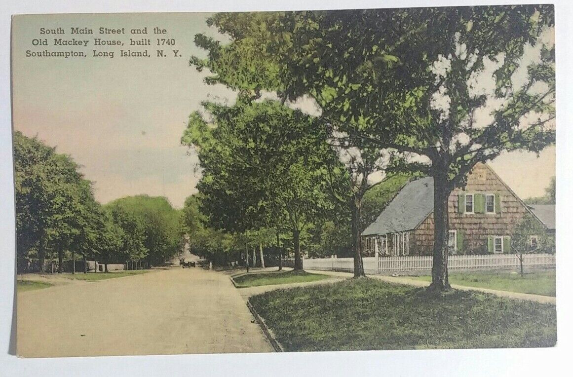 Vtg Postcard Southampton South Main Street Long Island NY Old Mackey House