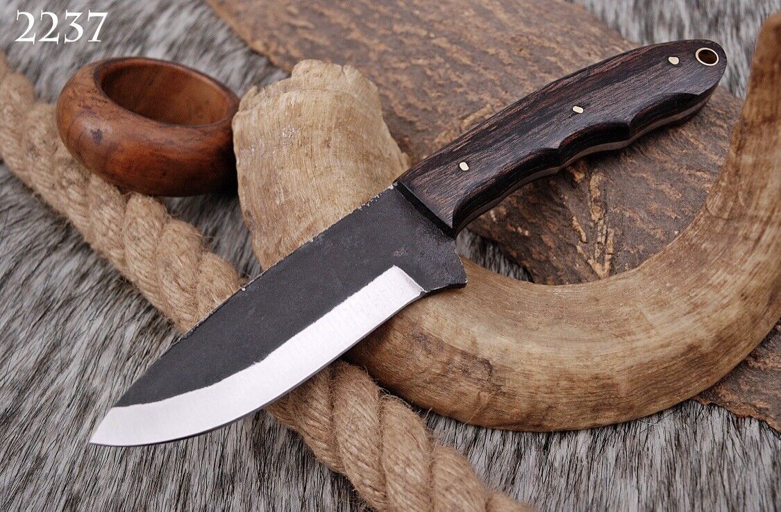 Custom Hand Forged Railroad Spike Carbon Steel Fix Blade Hunting Knife +sheath