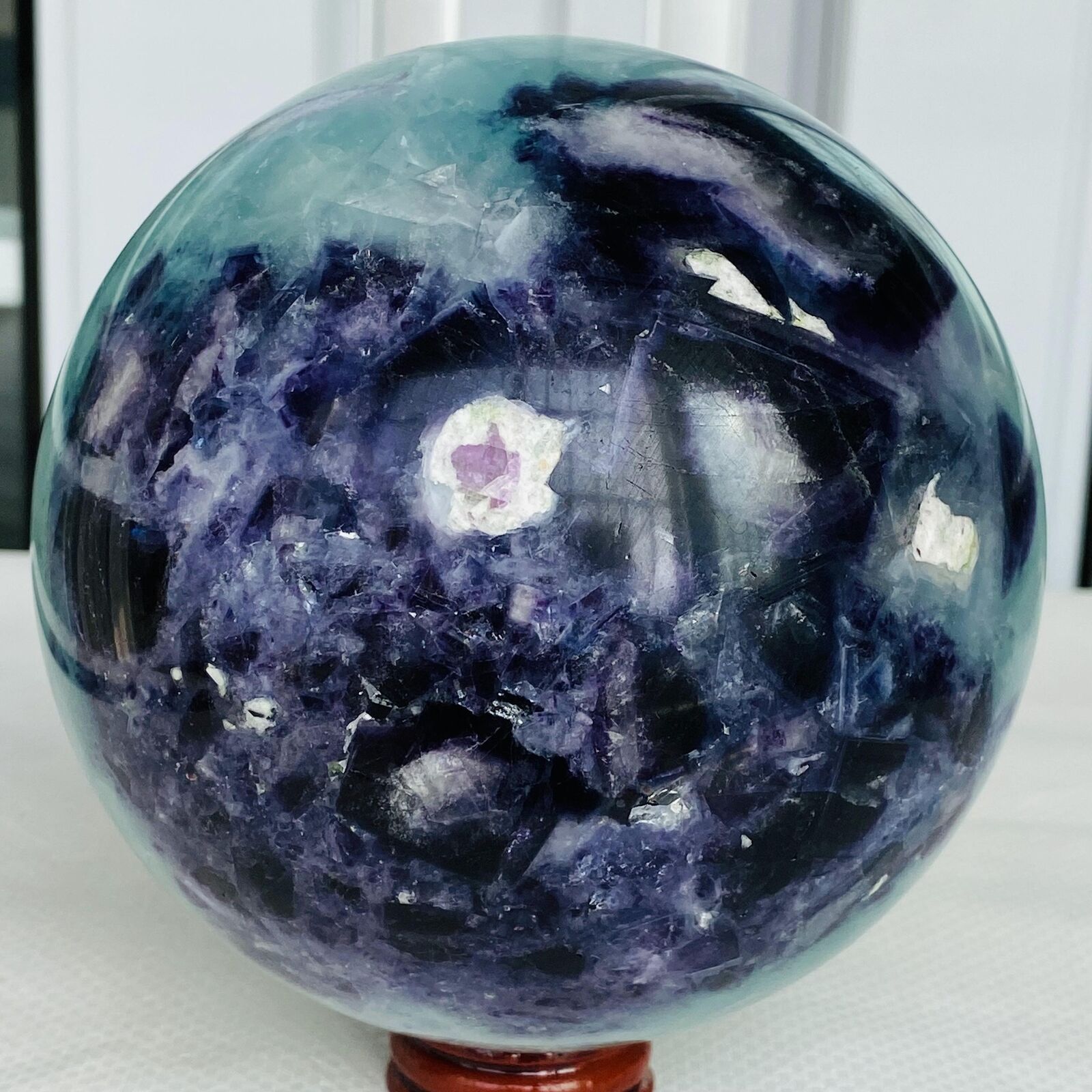 3080G Natural Fluorite ball Colorful Quartz Crystal Gemstone Healing