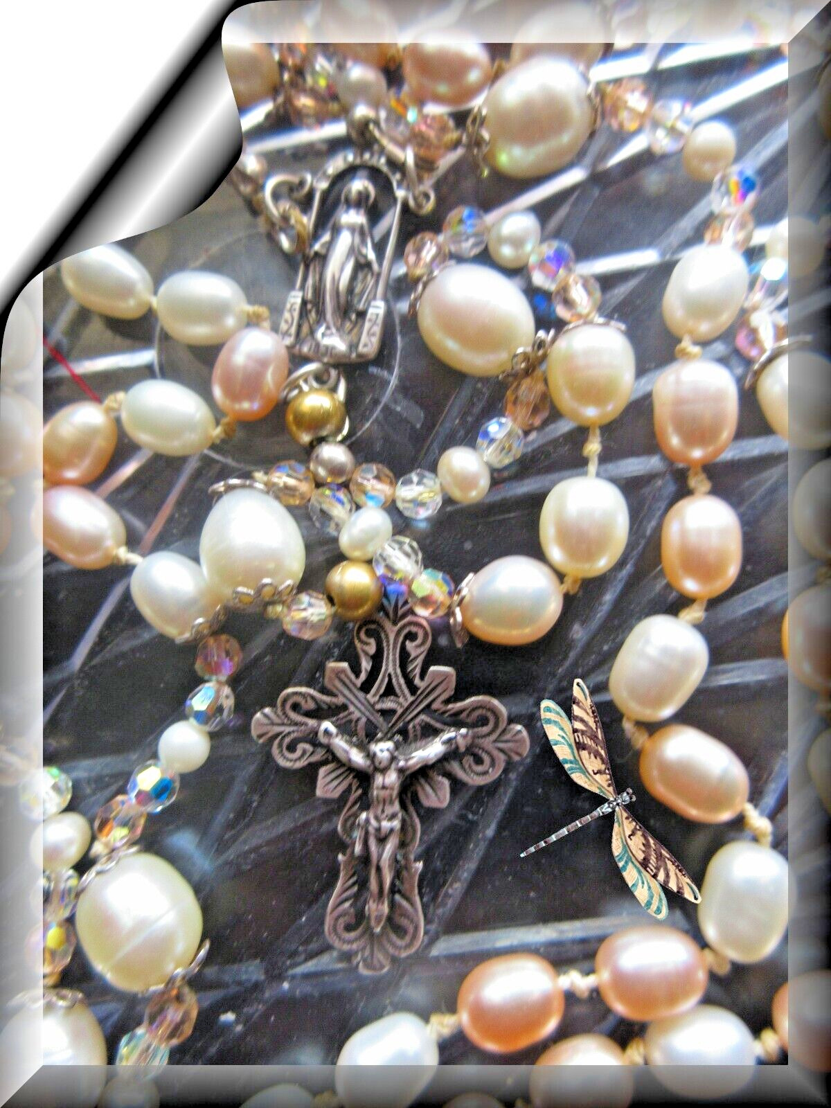 Estate Pearl Rosary Sterling SIlver