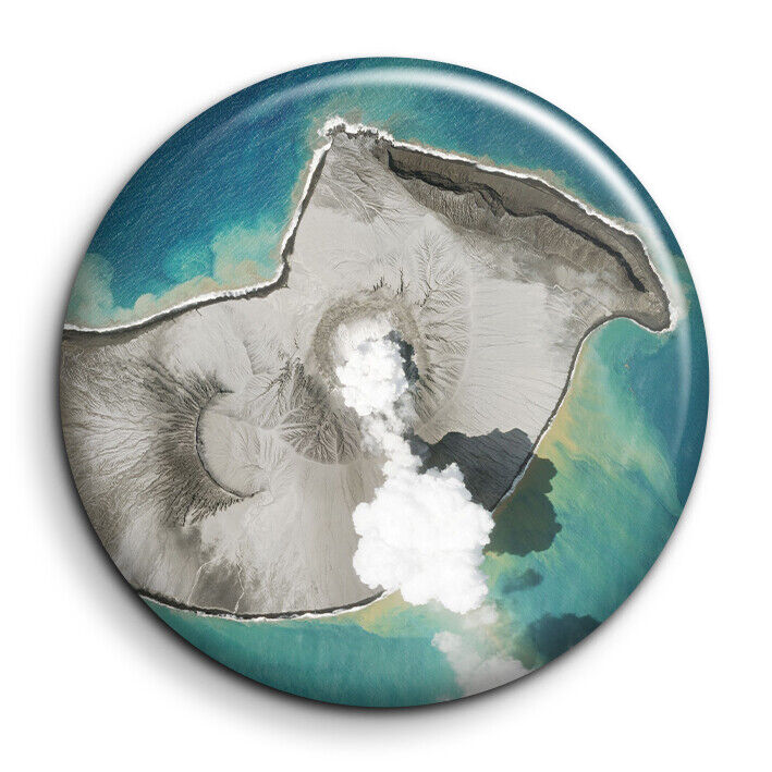 Tonga Tsunami Eruption Volcano Badge Pin 38mm Button Pin