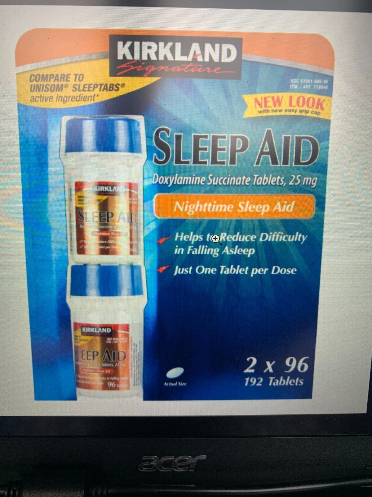 Kirkland Signature Sleep Aid Doxylamine Succinate 25mg 2X Bottles 192 Tablets