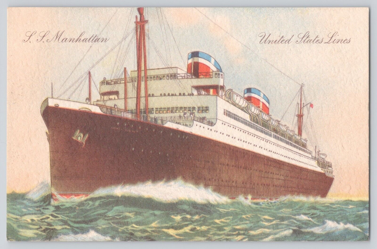 Postcard Steamship Ship SS Manhattan Vintage Antique Unposted 1930s