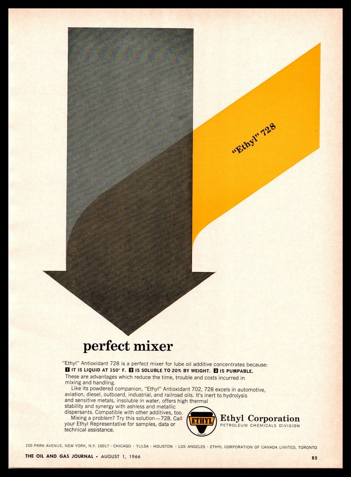 1966 Ethyl Corp. Petroleum Chemicals Antioxidant 728 Mixer Oil & Gas Print Ad