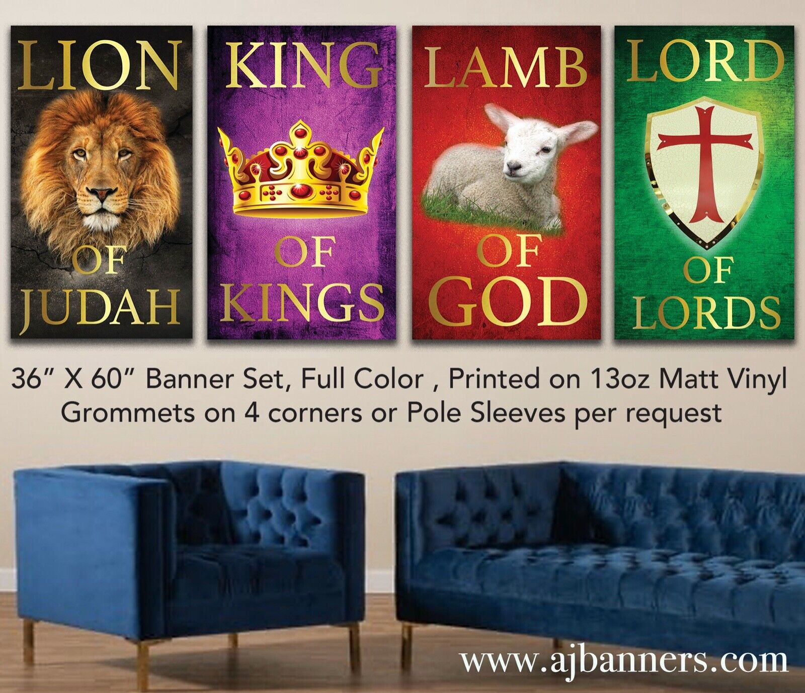 Church Banners - Lion of Judah, Lamb of God, Lord of Lords, King of Kings 