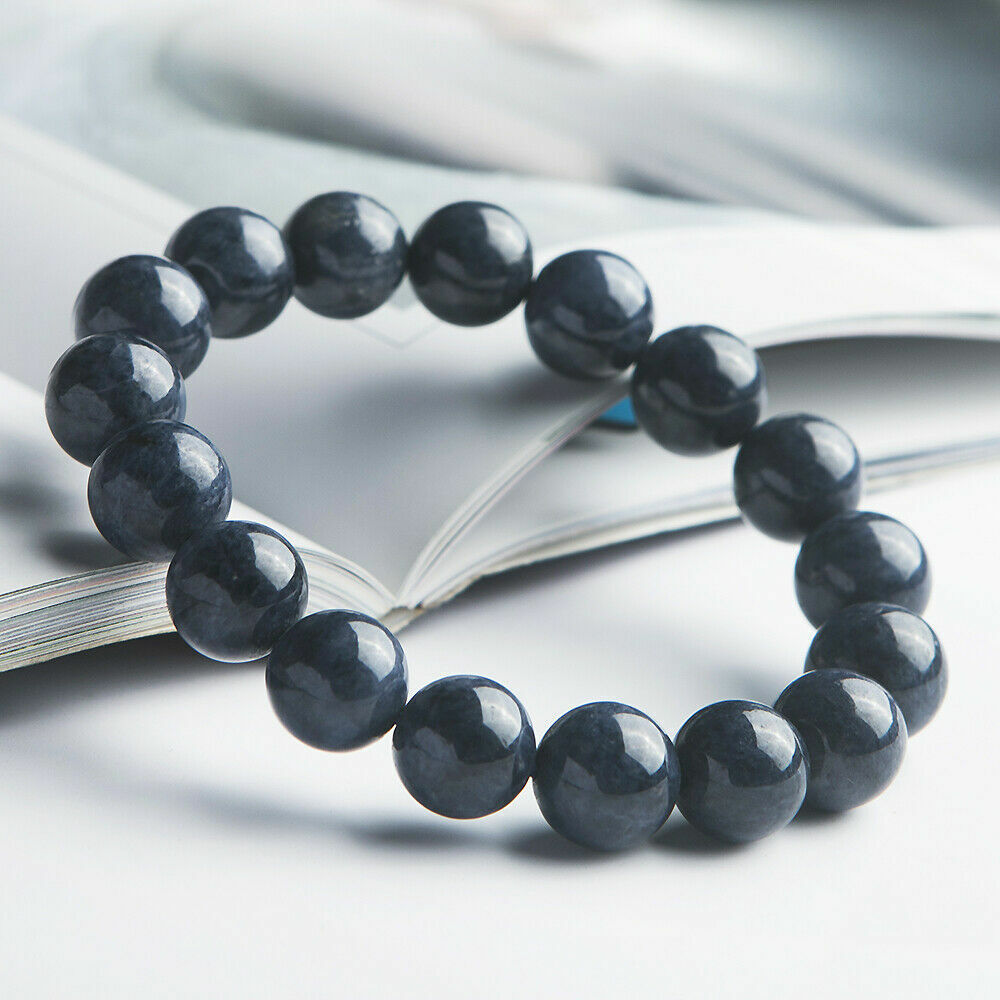 12mm Natural Blue Sapphire Gemstone Fashion Round Beads Stretch Bracelet AAAA