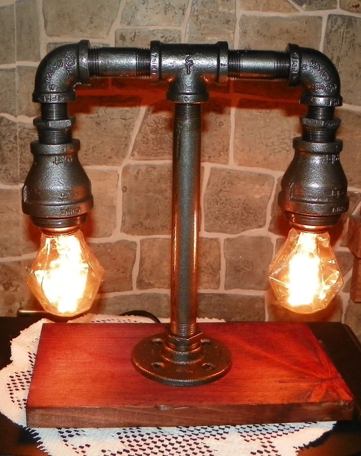 Handcrafted Industrial Pipe  2 light lamp in with edison bulbs,assembled in USA