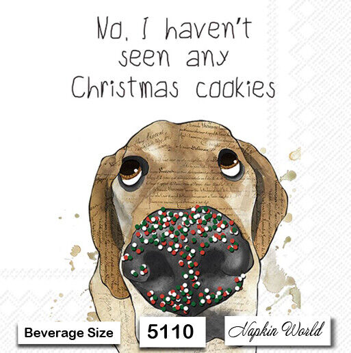 (5110) TWO Individual Paper BEVERAGE / COCKTAIL Decoupage Napkins  CHRISTMAS DOG