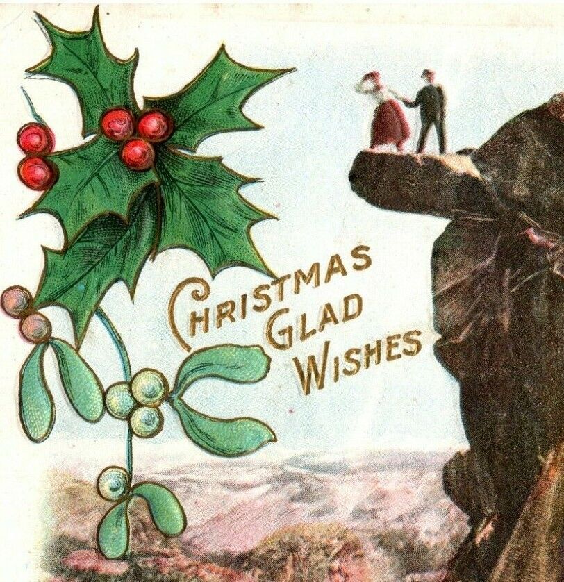 1910s Christmas Wishes From Overhanging Rock Glacier Yosemite NATL Park Postcard
