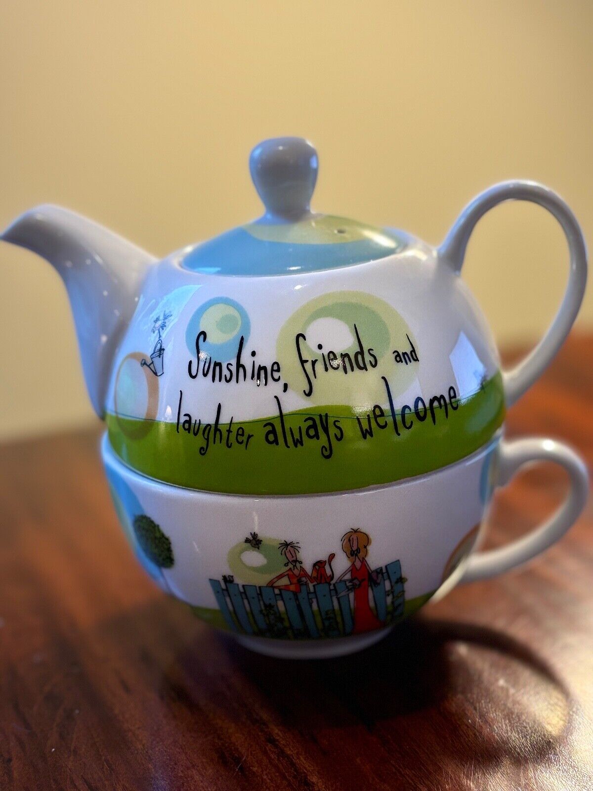 CREATIVE TOPS  mbc TEA FOR ONE Born To Shop SUNSHINE FRIENDS LAUGHTER Teapot Cup