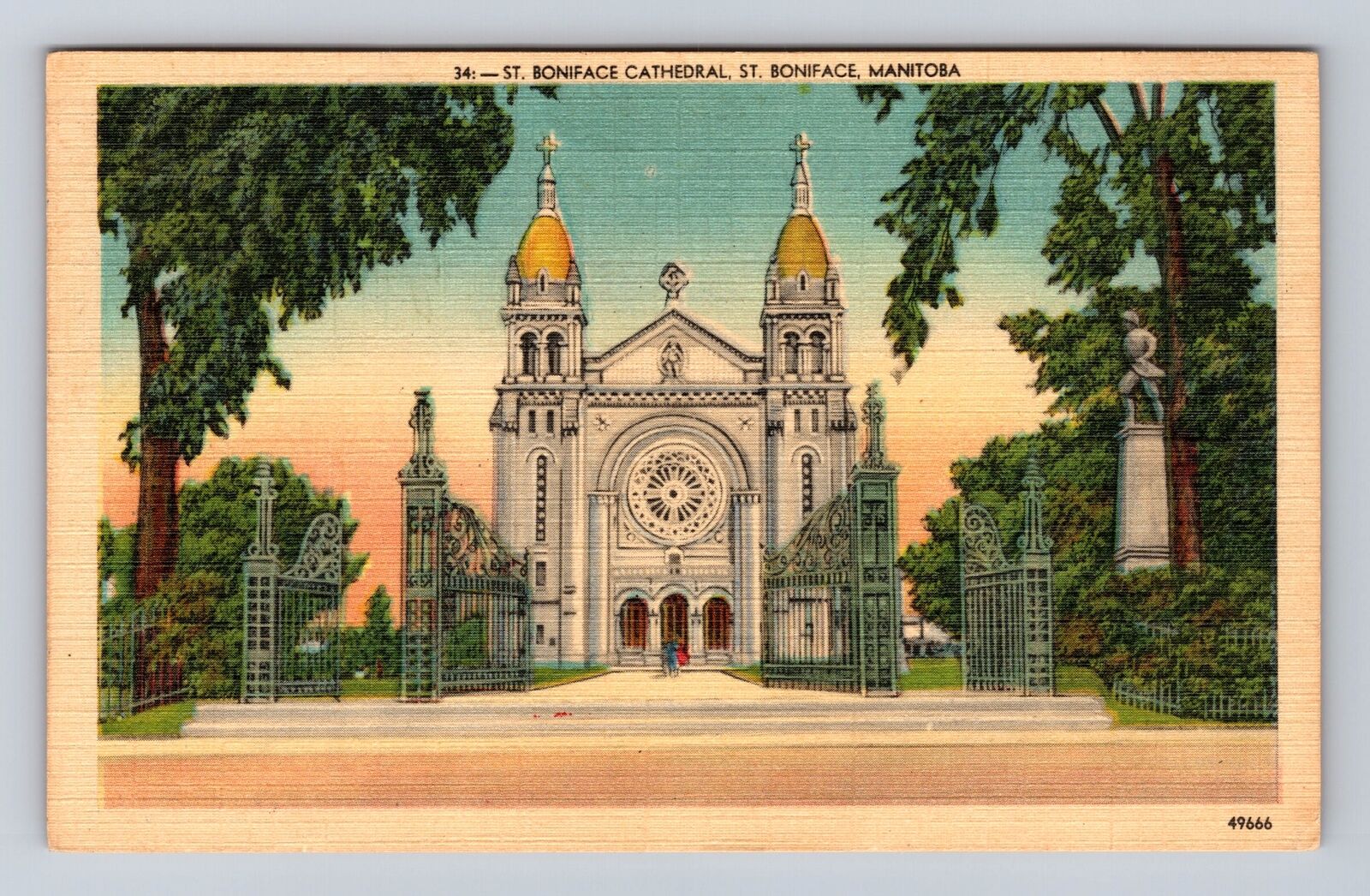 Winnipeg Manitoba-Canada, St Boniface Cathedral, Antique Vintage c1943 Postcard