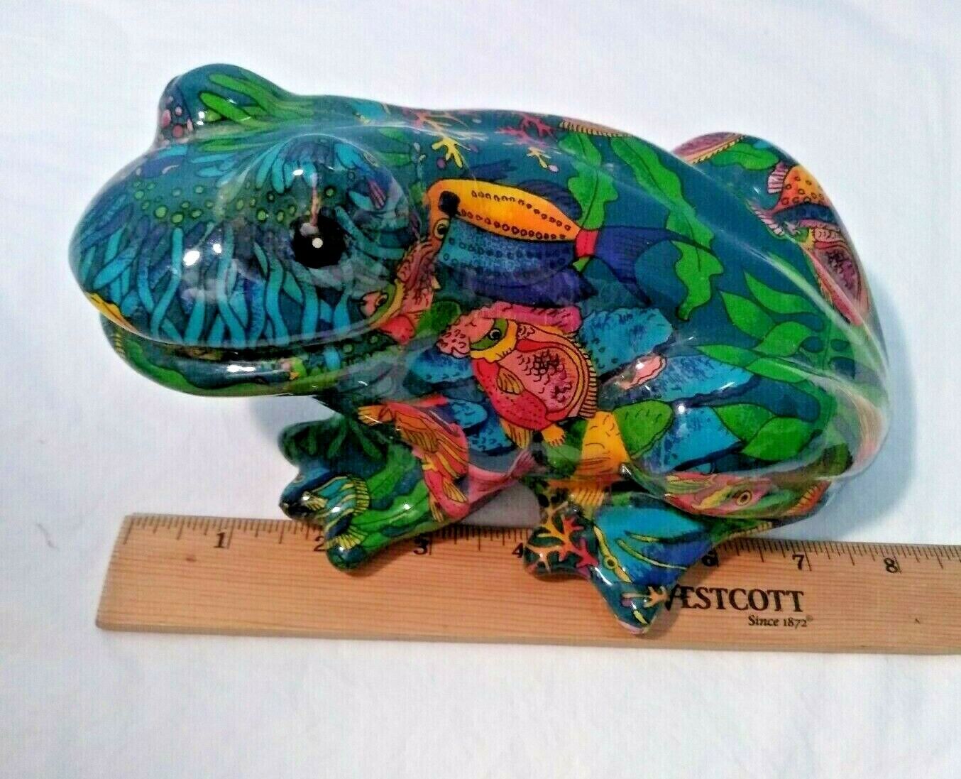 large frog figure beautiful colorful rainbow design ceramic - w/ repairs