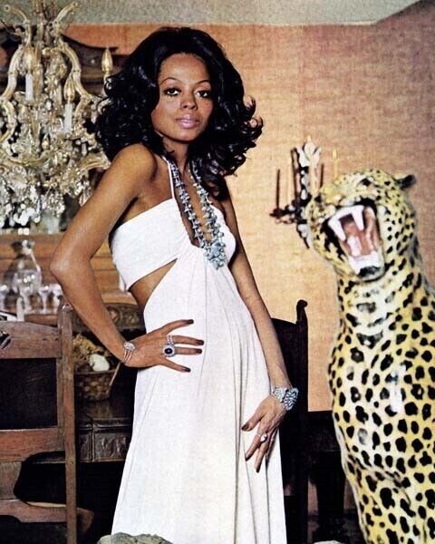 Diana Ross1970's glamour pose in white dress plunging neckline 8x10 real photo