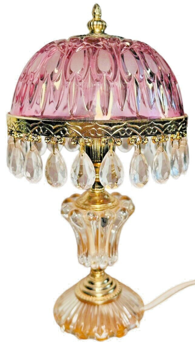 Vintage Michelotti Pink Cranberry Crystal Glass Table Lamp