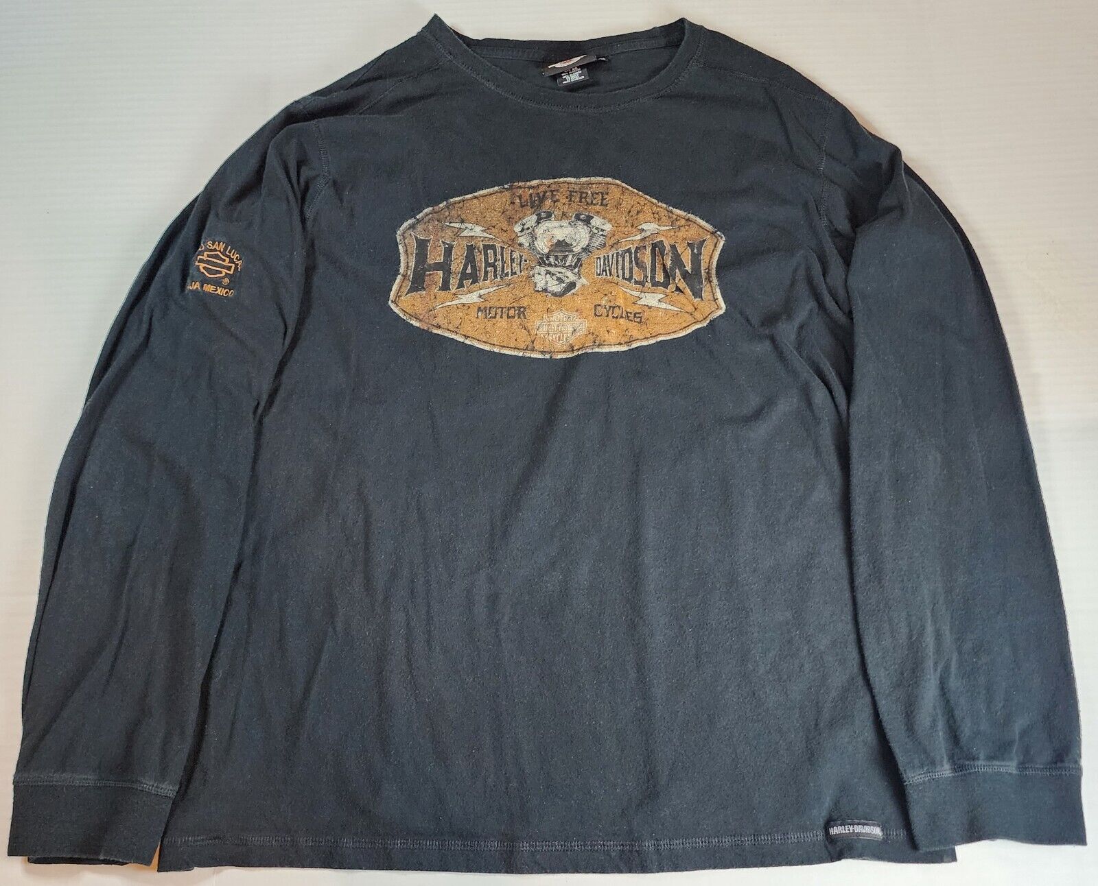 2009 Harley Davidson Black Embroidered Logo Mexico Long Sleeve Shirt Men's XL