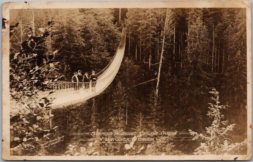 1927 VANCOUVER Canada RPPC Real Photo Postcard CAPILANO CANYON Suspension Bridge