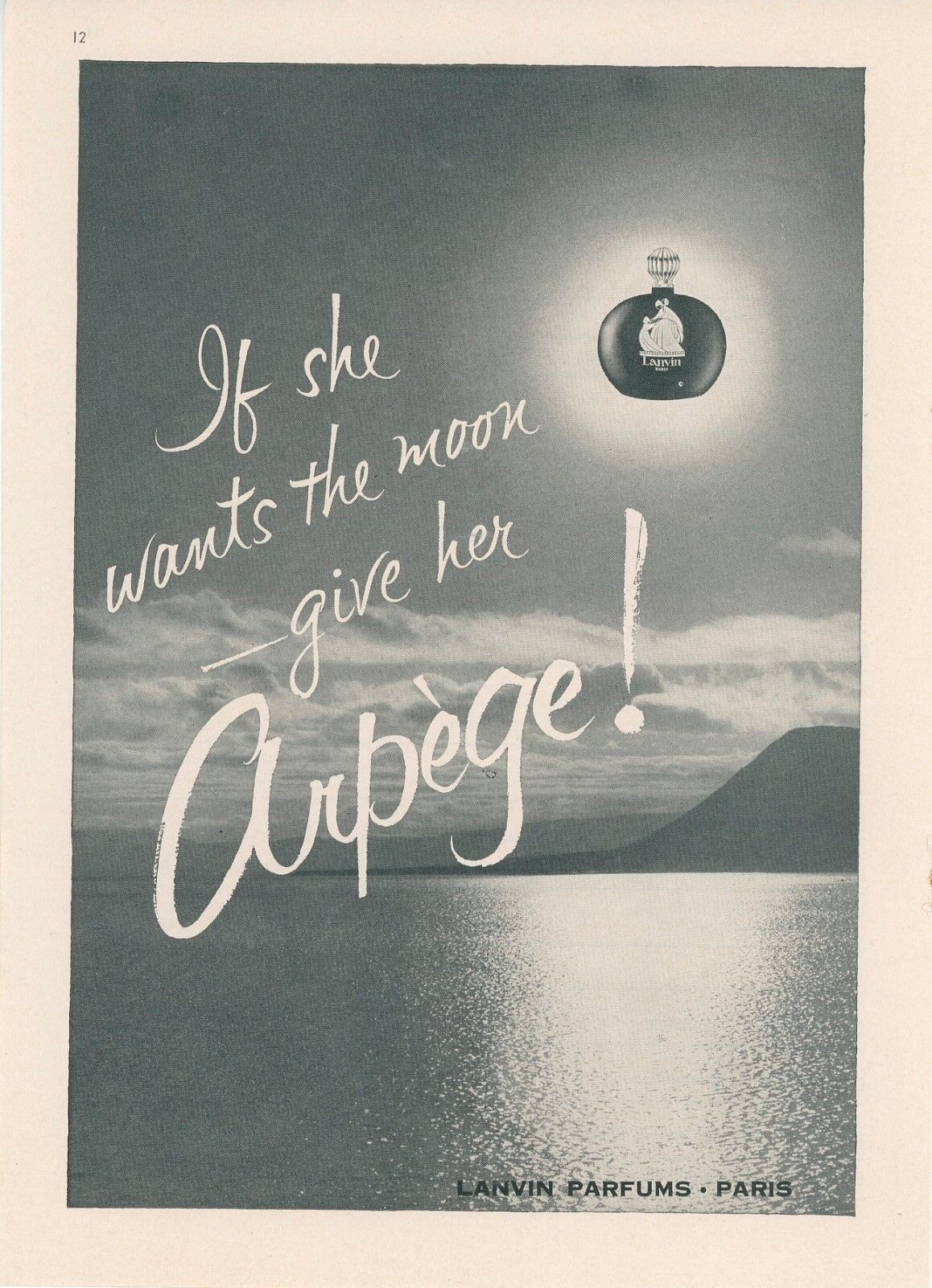 1955 Arpege Lanvin Perfume Ad Paris France If She Wants the Moon Beauty