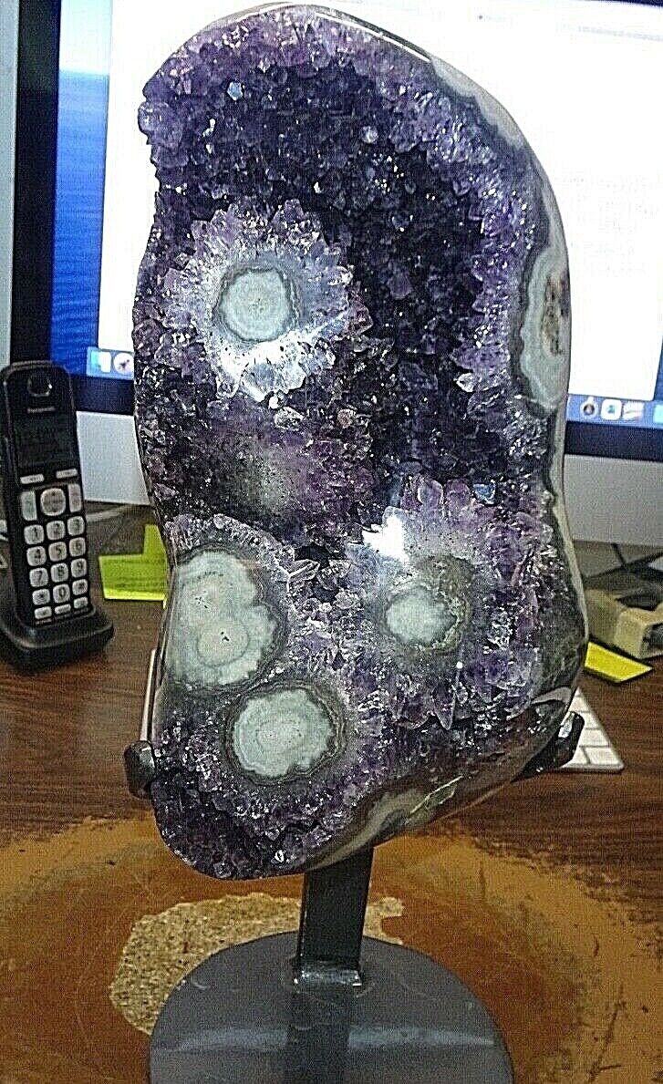 LG.  AMETHYST CRYSTAL CLUSTER GEODE  URUGUAY CATHEDRAL STALACTITE BASES STAND; 