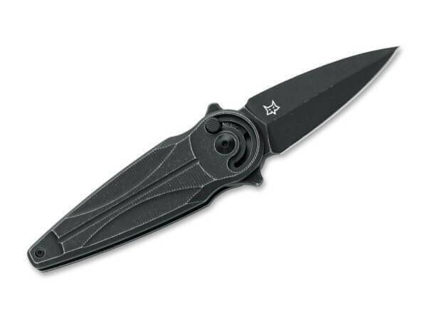Fox Saturn All Black Left Flipper Folding Knife Black Alum Handle N690 01FX940