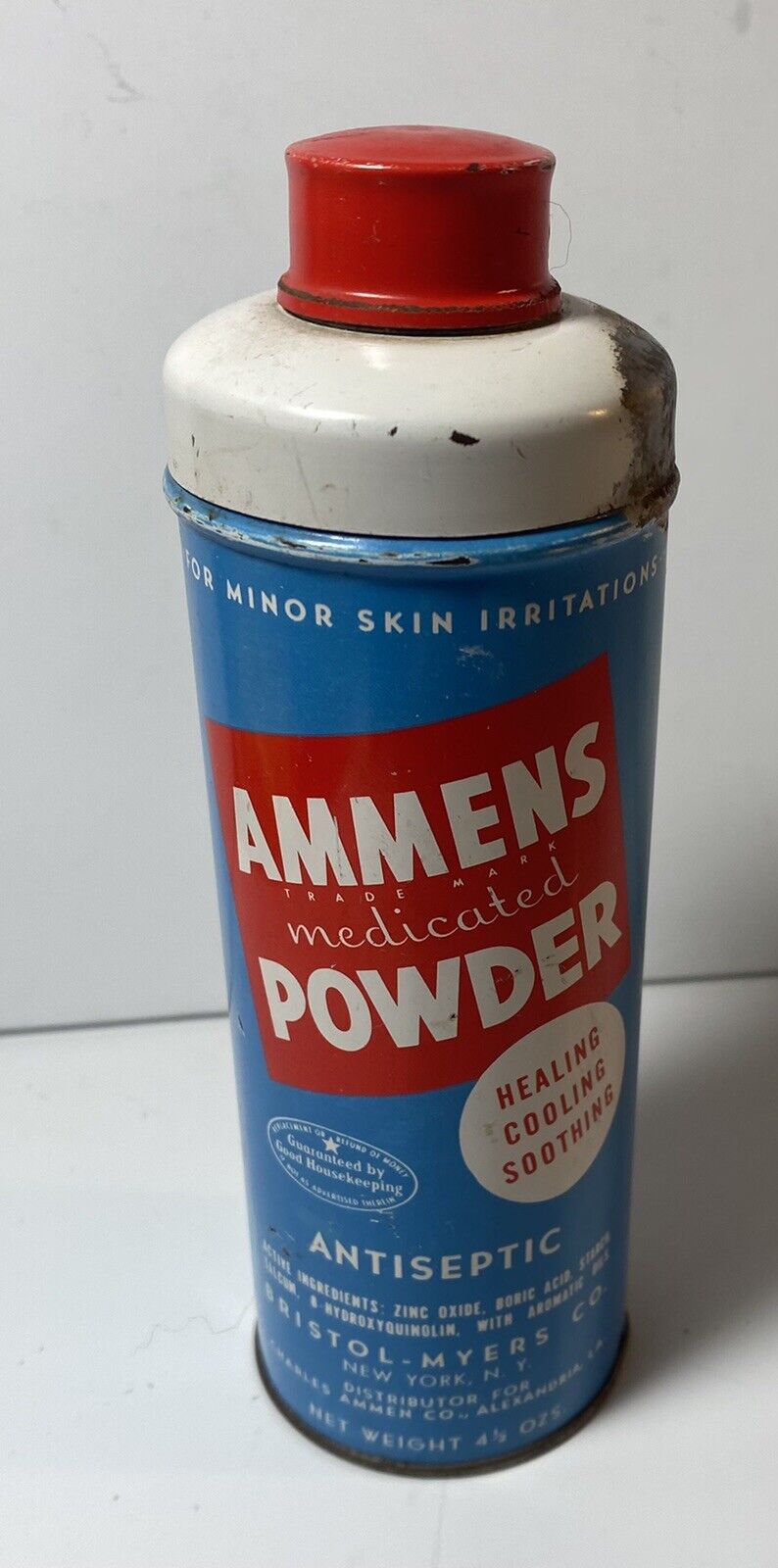 AMMENS medicated POWDER 4 ½ oz BRISTOL-MYERS CO. ~ vintage Drugstore TIN