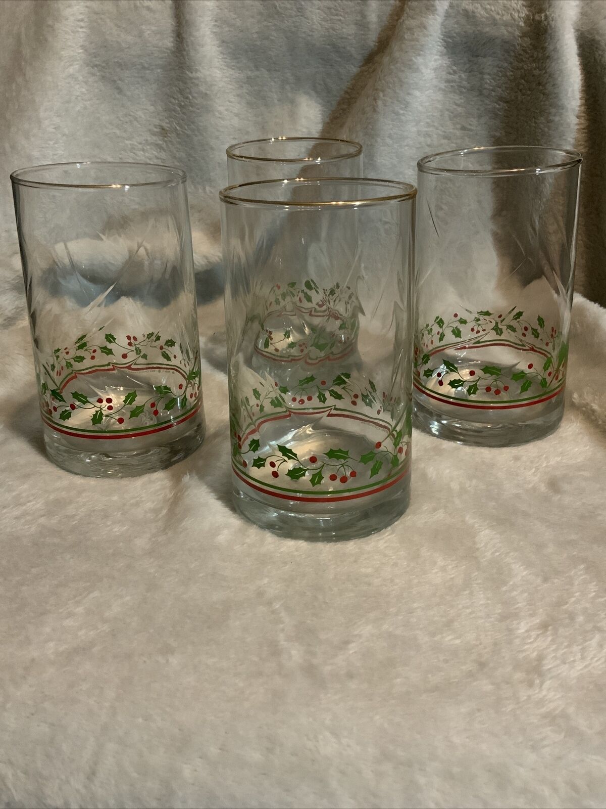 4 Vintage Arbys Christmas Glasses Tumblers Libbey Holly Berry 1984 5.25”