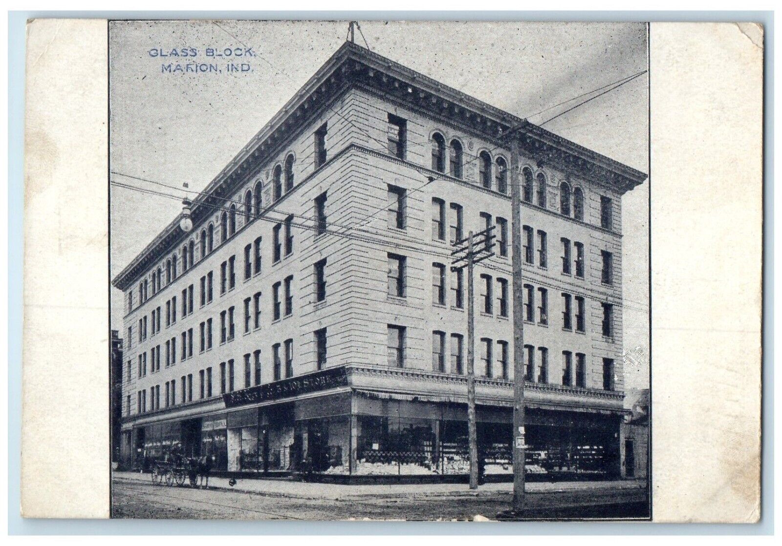 c1908 Glass Block Exterior Building Marion Indiana IN Vintage Antique Postcard