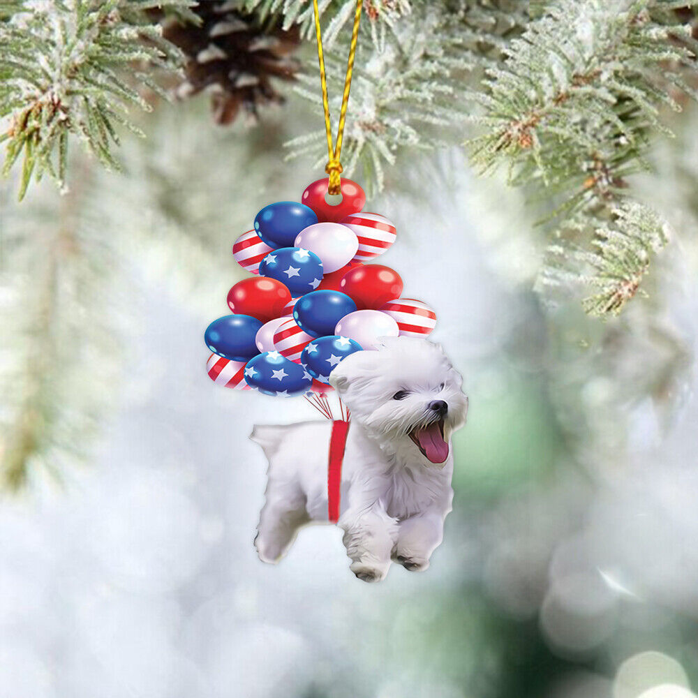 Maltese dog fly with bubbles hanging ornament decor, Dog lover gift
