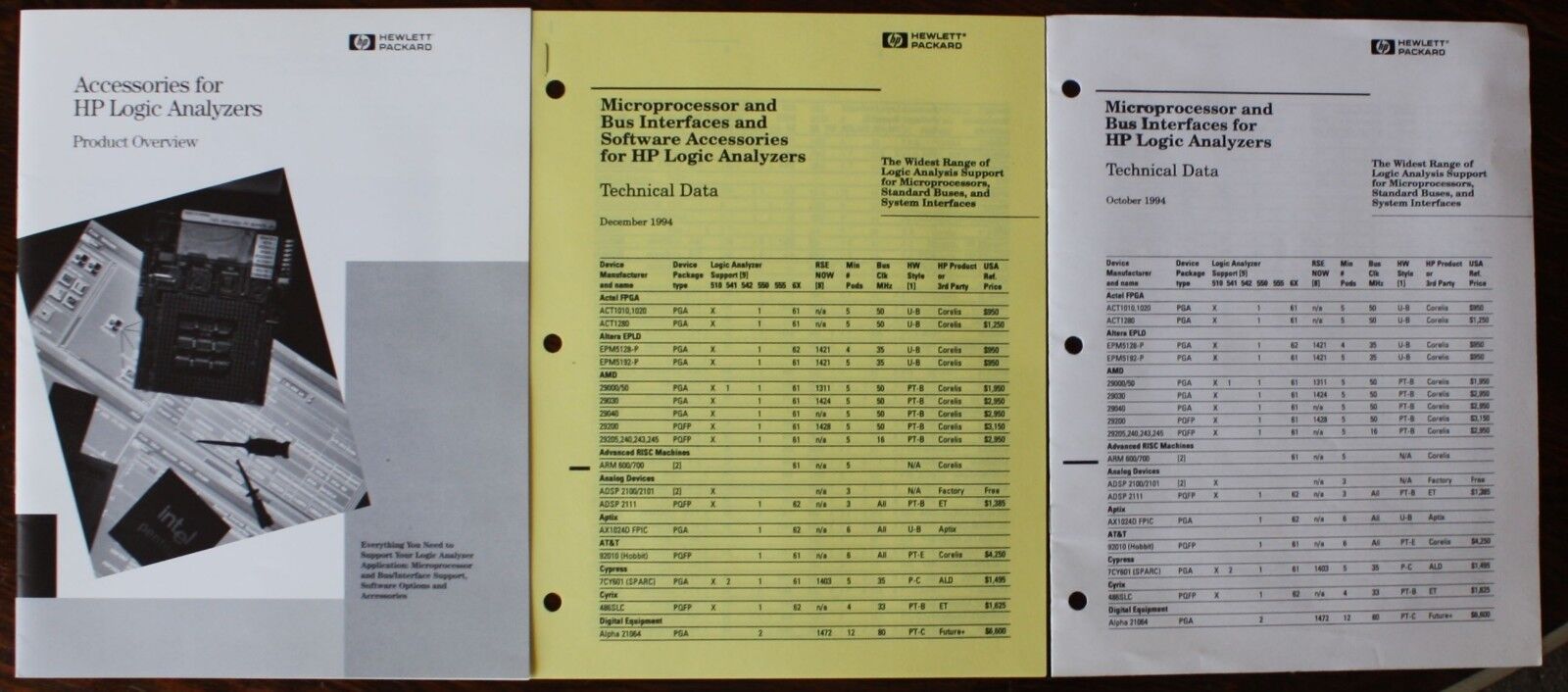3 lot 1994 HP HEWLETT PACKARD Product Brochures Logic Analyzer Accessories Specs