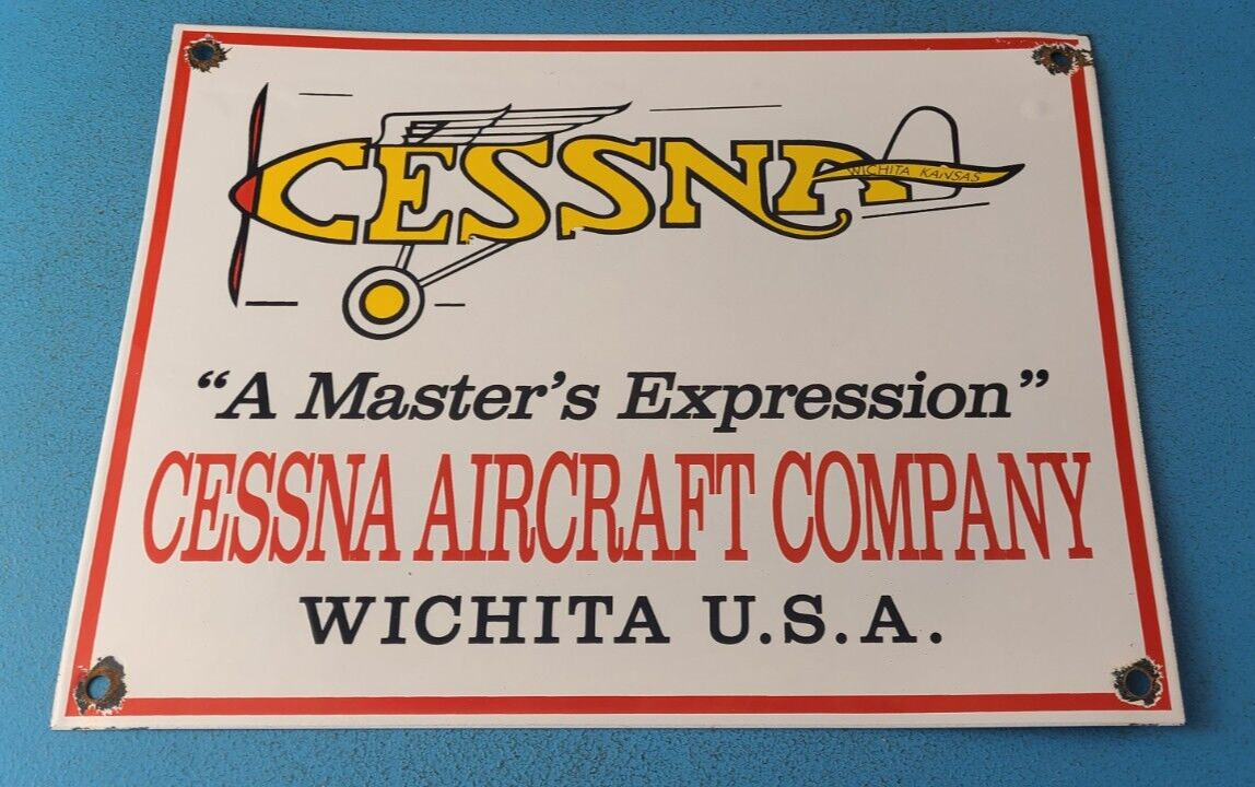 Vintage Cessna Aircraft Sign - Aviation Hangar Gas Pump Airplane Porcelain Sign
