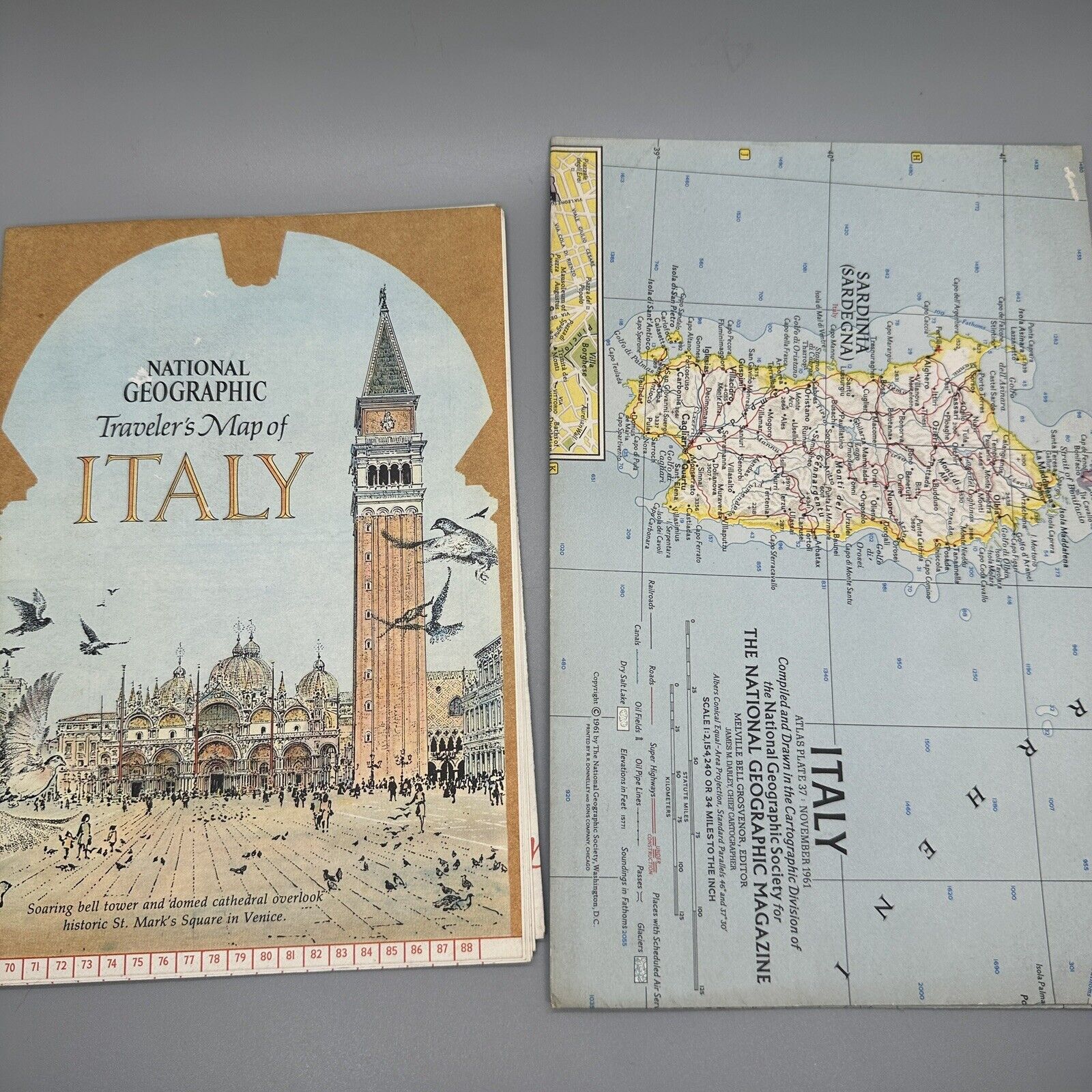 1961 Italy National Geographic Vintage Travelers Maps, MCM Poster Art