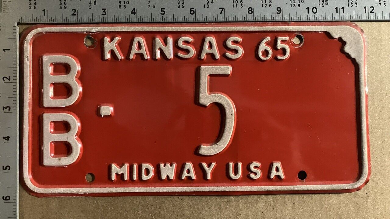 1965 Kansas license plate BB 5 YOM DMV Bourbon single digit LOVELY 11160