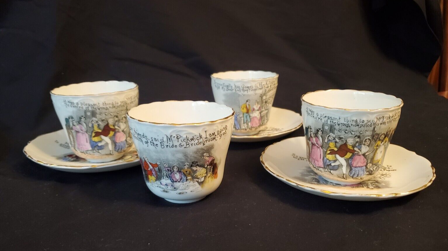 Antique Pickwick Papers Cups & Saucers Bone China VERY RARE