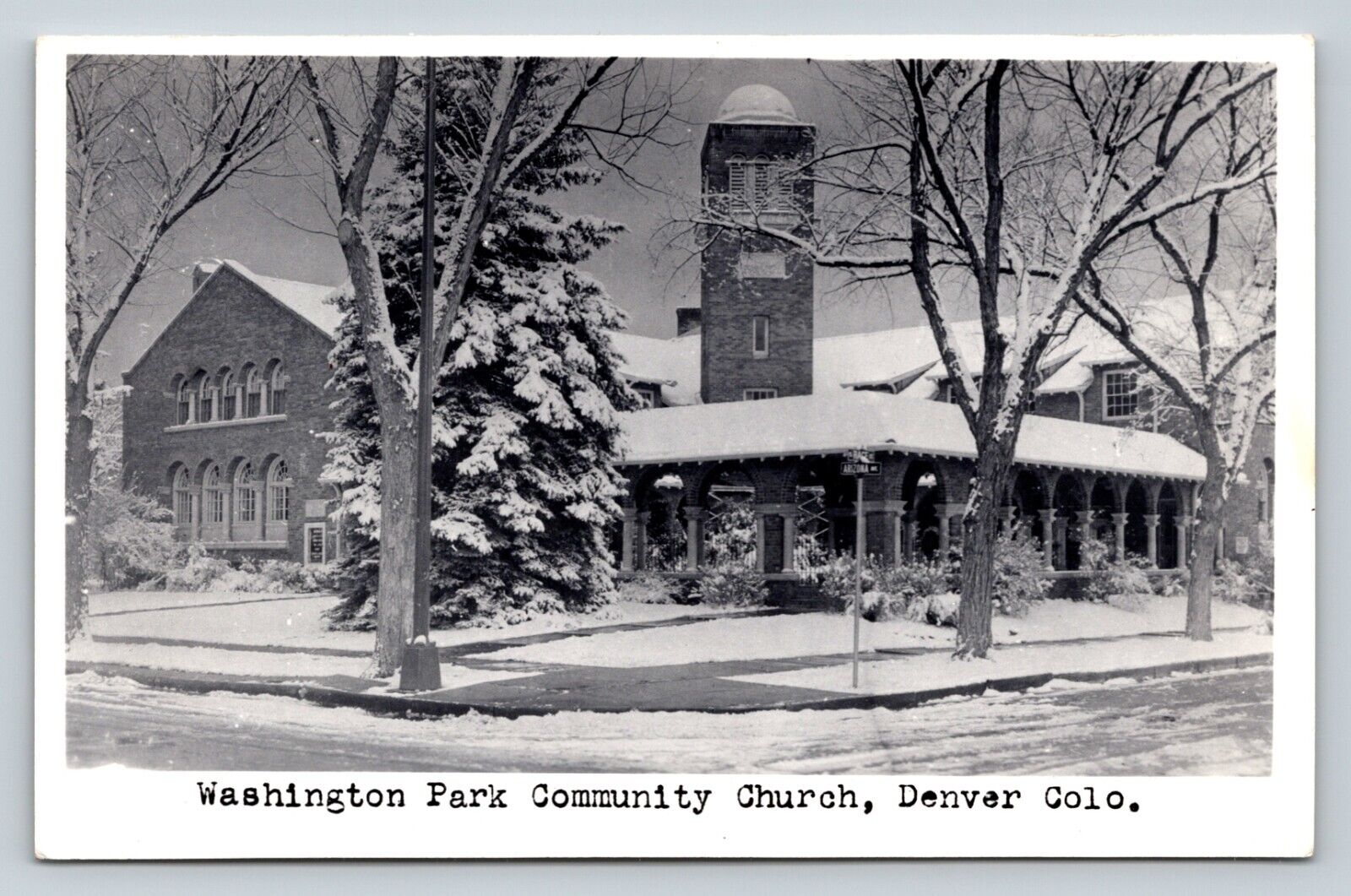 RPPC Washington Park Community Church DENVER Colorado B&W Postcard