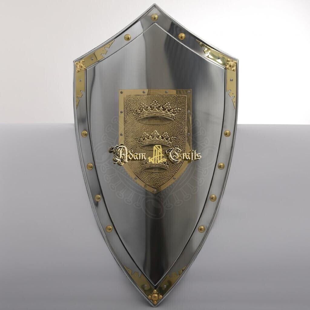 Medieval King Arthur Three-Crowns metal Shield Reenactment /Halloween/Christmas
